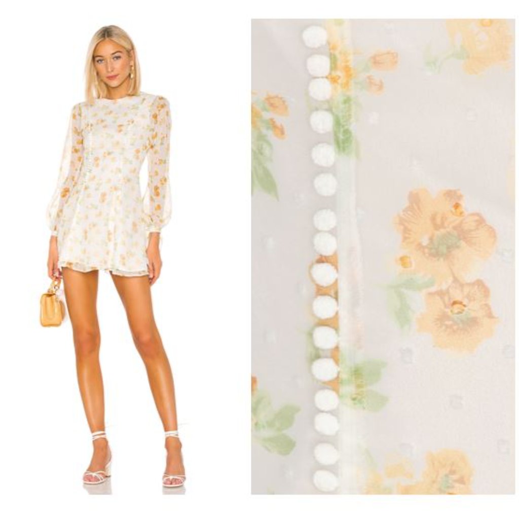 Majorelle New Mini Embroidered Floral Long Sleeve Mini Dress Misty Yellow Size S